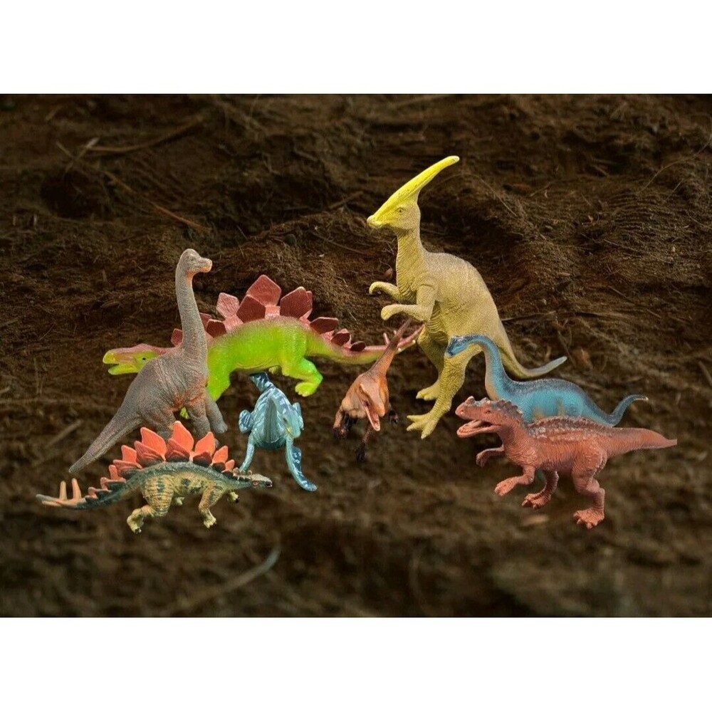 Lot of 8 Dinosaurs Animals Plastic Toys Party Favors Cake Toppers Dioramas T-Rex